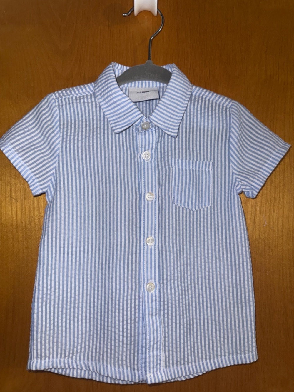 Blue and White Striped Short-Sleeve Shirt for Kids. NWOT. 6-12 MO